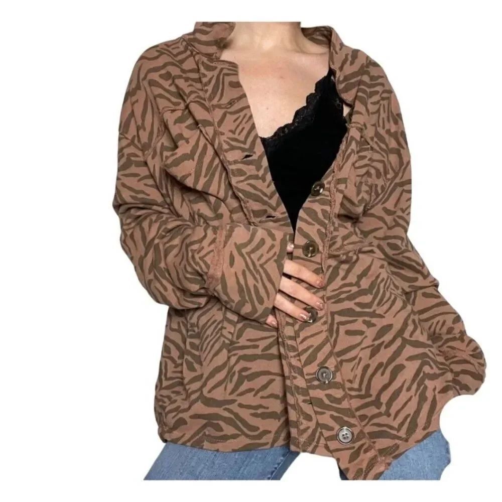 KENSIE | Brown Animal Print Utility Jacket Shacket Women’s Size Small